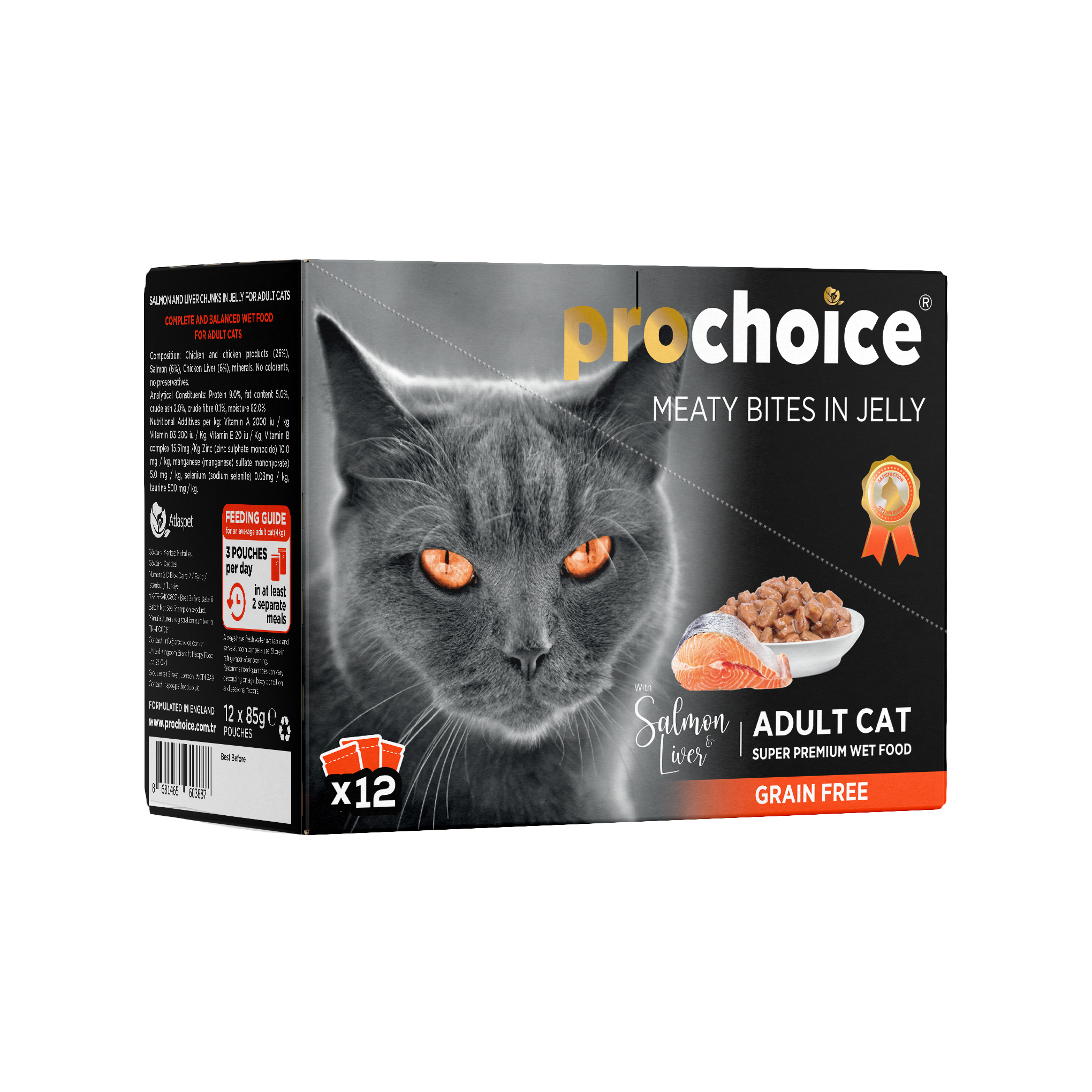 Prochoice Wet Cat Food with Salmon & Liver in Jelly for Adult Cats 12x85g