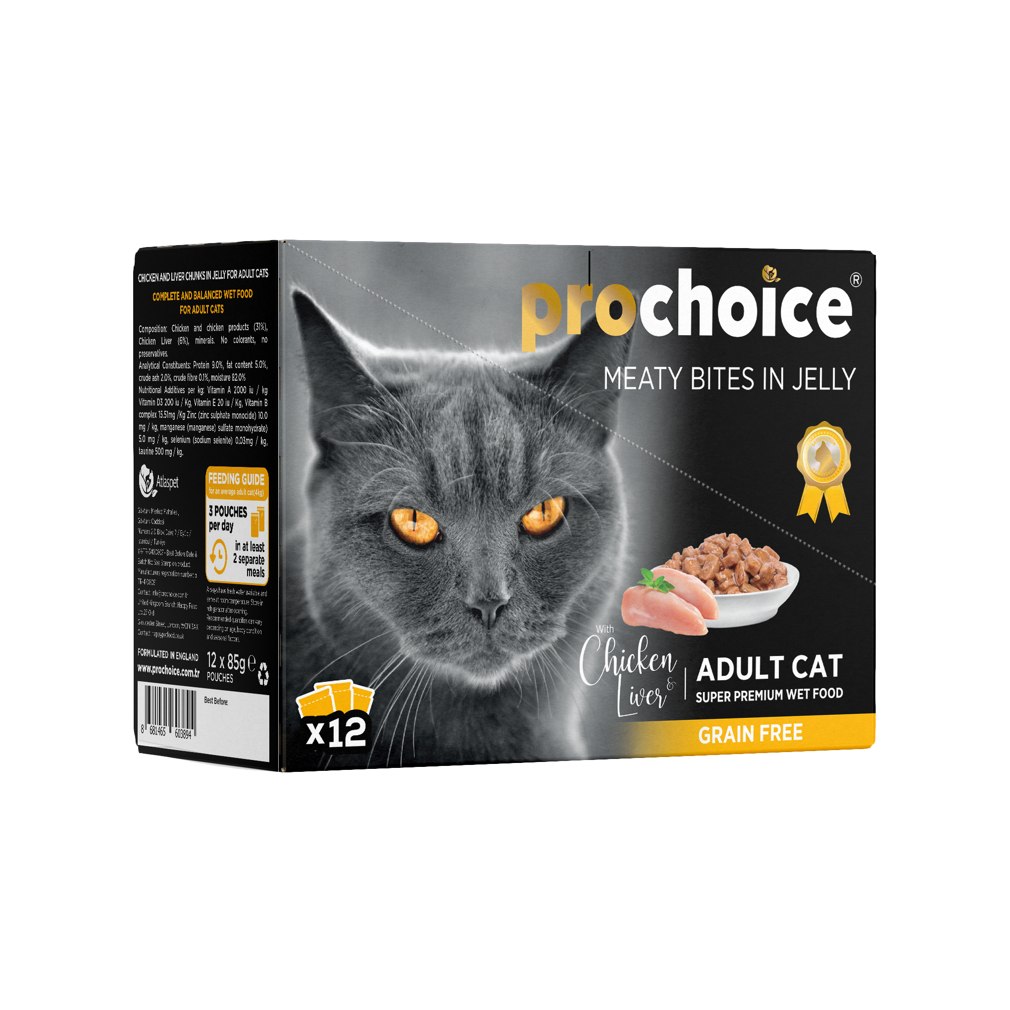 Prochoice Wet Cat Food with Chicken & Liver in Jelly for Adult Cats 12x85g
