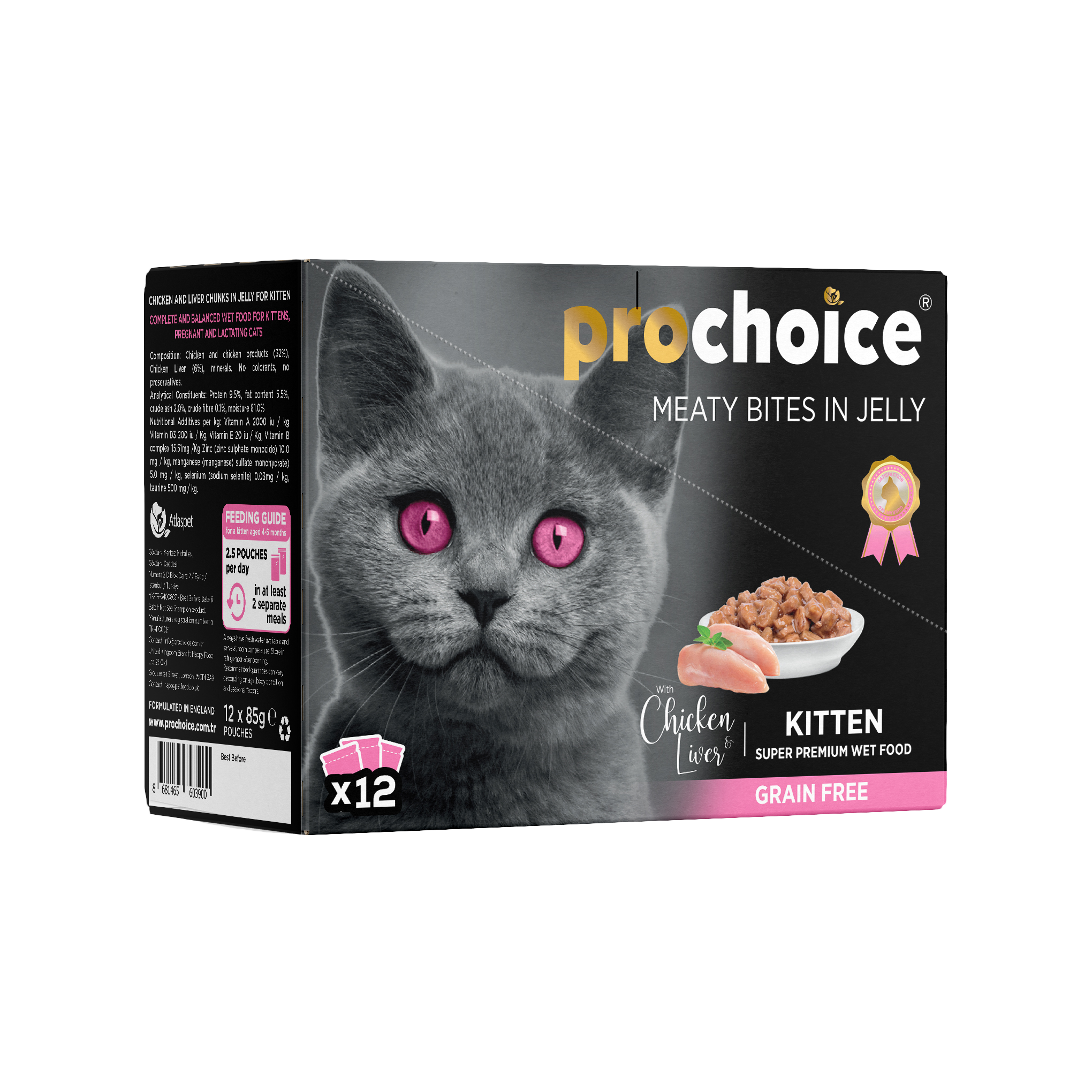 Prochoice Wet Cat Food with Chicken & Liver in Jelly for Kittens 12x85g